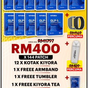 PAKEJ VIP( 12 KOTAK KIYORA PATCH + FREE TEA KIYORA + FREE HEALTHBAND + FREE TUMBLER )